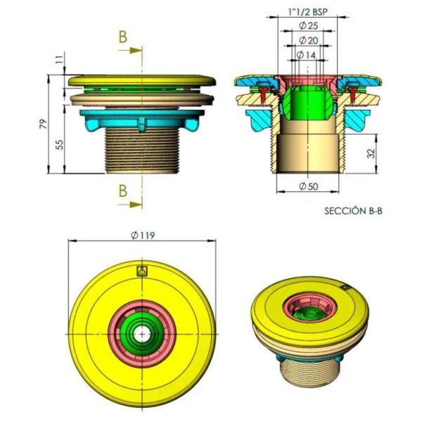 Boquilla de impulsión Multiflow enroscar piscinas liner - Imagen 2